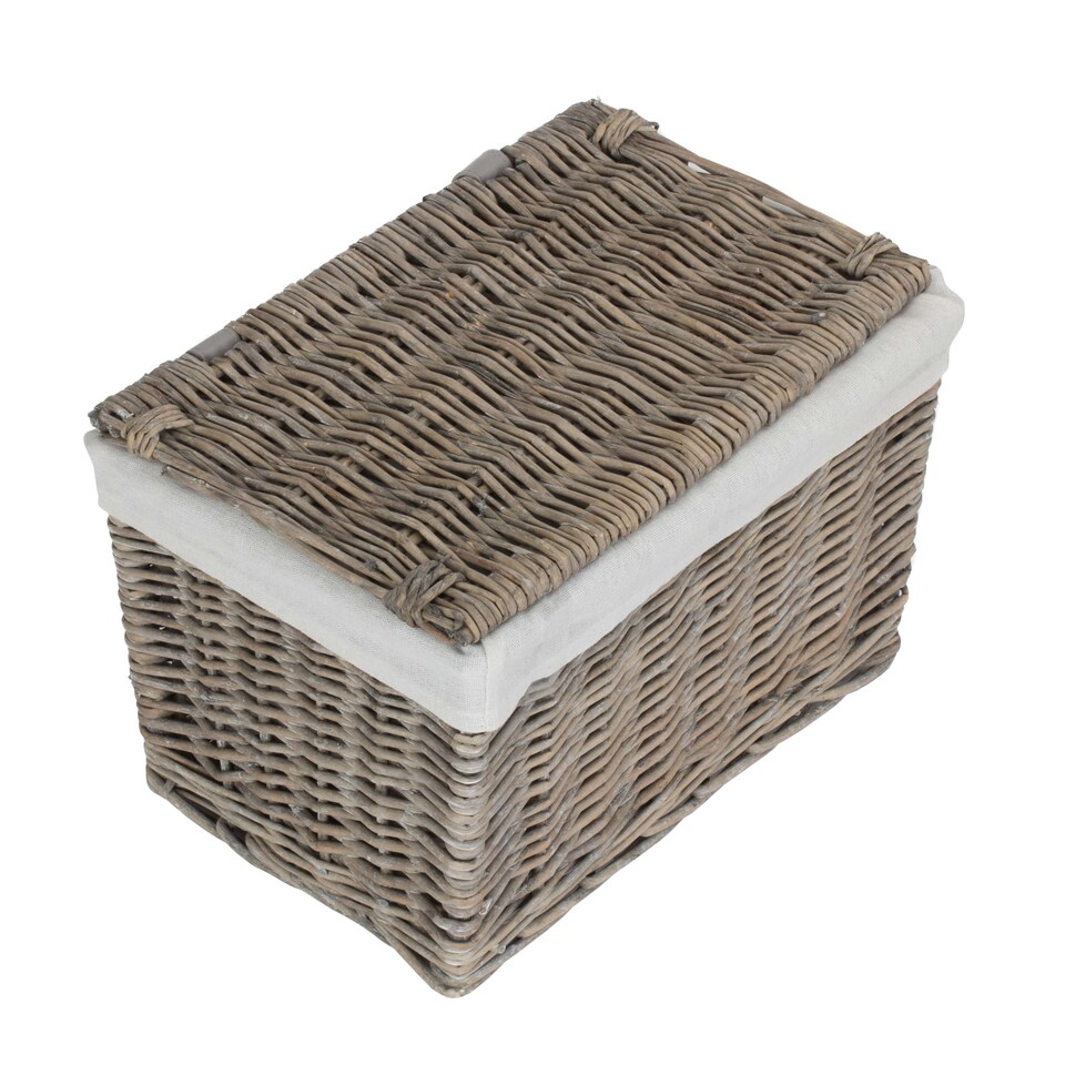 image 1 of 36cm Grey Wash Finish Storage Wicker Hamper Basket | Grey | Grey | XS