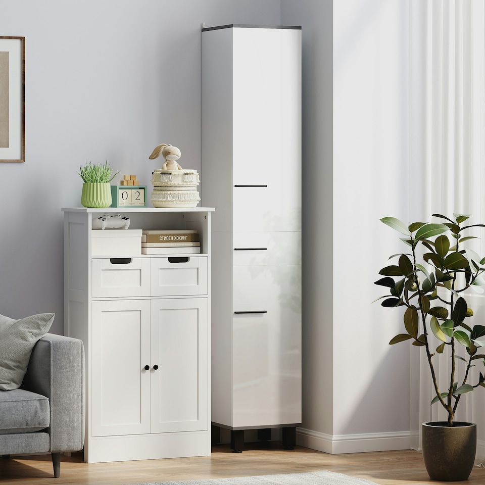 image 1 of HOMCOM Bathroom Cabinet with Adjustable Shelves, Double Doors and Drawer