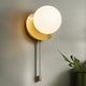 image 2 of CGC MACIE Satin Gold & White Opal Globe LED Rechargeable Magnetic USB Reading Bedside Wall Light Pull Cord Switch Gold