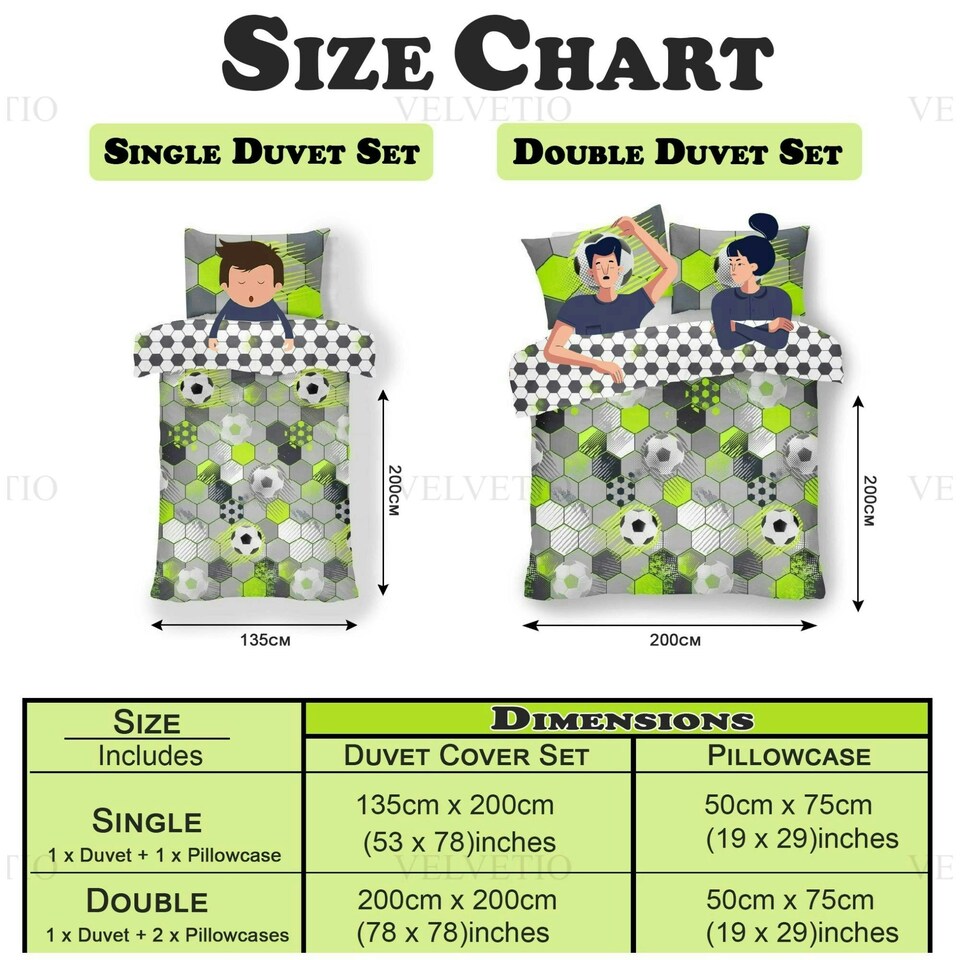 image 1 of VELVETIO Football Stamp Duvet Cover Set Easy Care Polycotton Kids Beddings Grey | Double