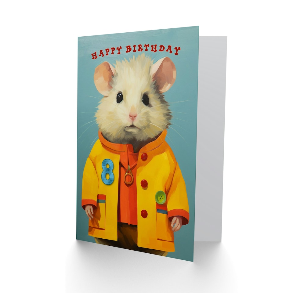 image 1 of Cute Raincoat Kids Age 8 Year Old Mouse Child Kids 8th Birthday Card