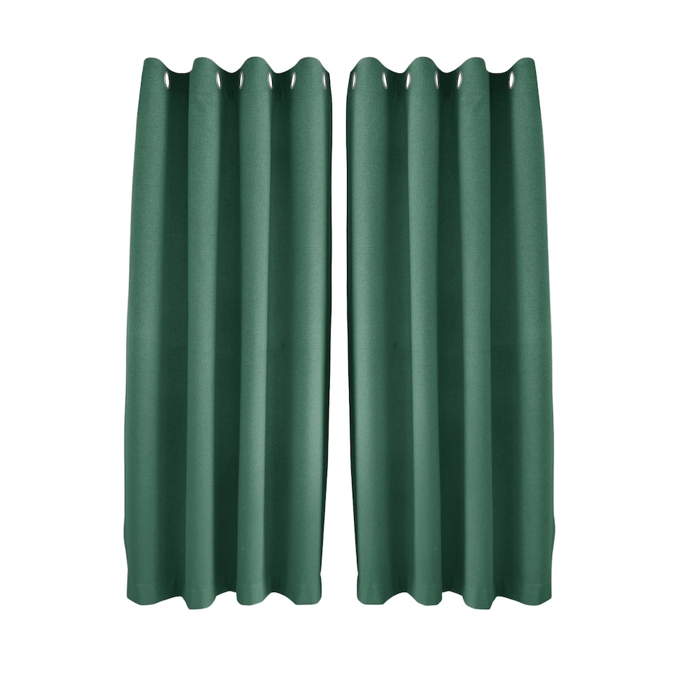 image 1 of Emerald Green Linen Blackout Eyelet Curtains - 46x54 Inch Drop - Pair | Green | One Size