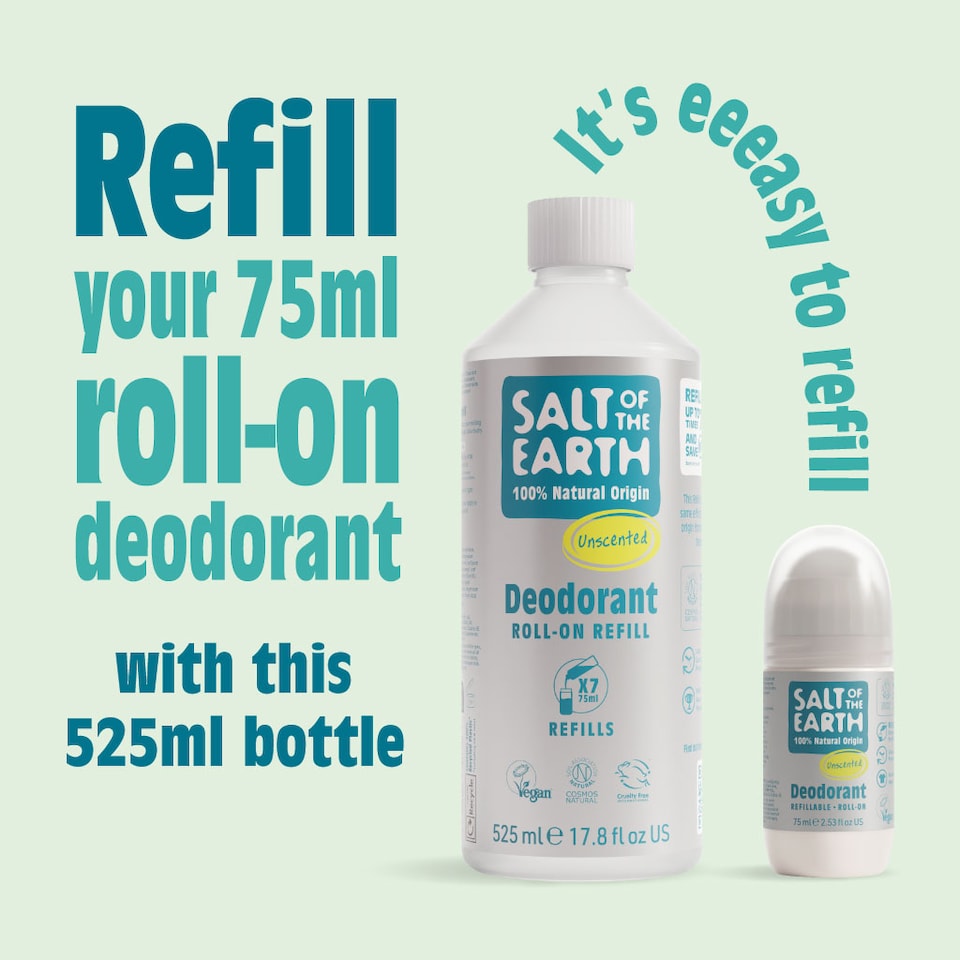 image 1 of Salt of the Earth Natural Deodorant Roll on Refill x7 Uses Unscented Natural Origin Ingredients Vegan 525ml