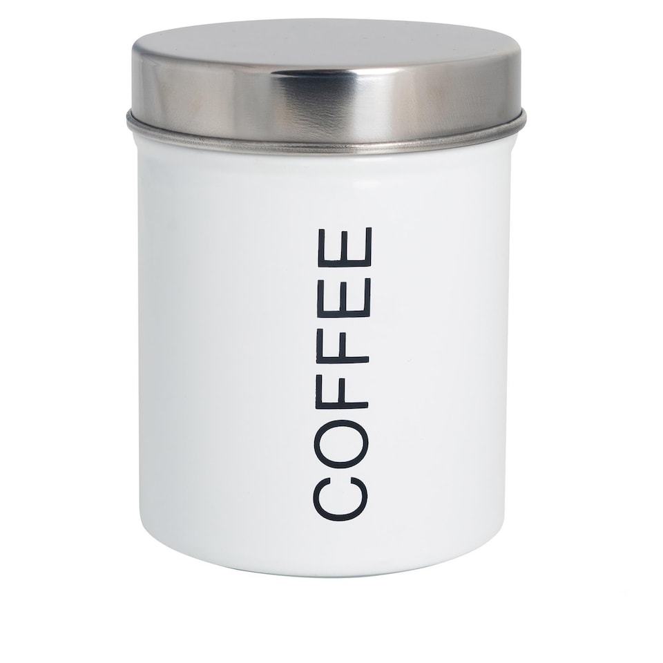 image 1 of Harbour Housewares Round Metal Kitchen Coffee Canister - White