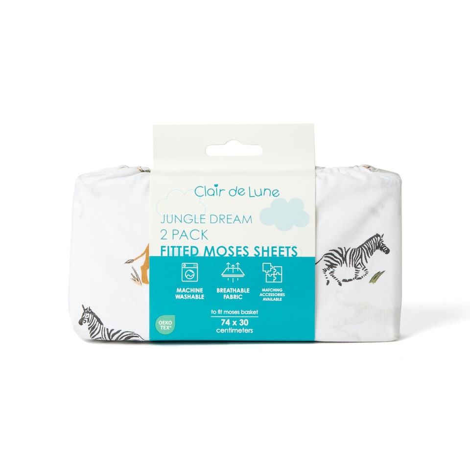 image 1 of Clair de Lune Jungle Dreams 2 Pack Moses Basket Sheets