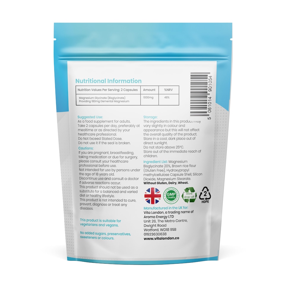 image 1 of Magnesium Glycinate Capsules - 1000mg - High Strength - 60 Capsules