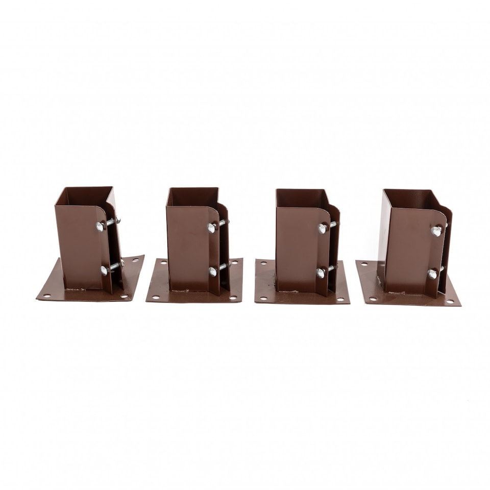 image 1 of 4x Heavy Duty Bolt Down Fence Post Shoe Grip Holder - 75 x 75mm | Brown | 4