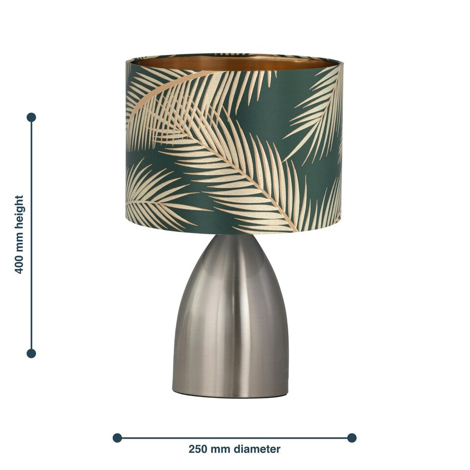 image 1 of First Choice Lighting Set of 2 Valentina Brushed Chrome Touch Lamps with Green Embossed Shades Silver | Green