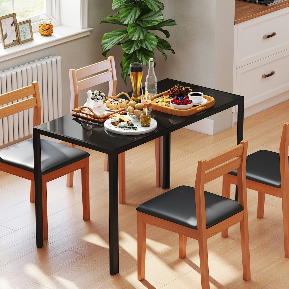 image 1 of HOMCOM Modern Rectangular 4 Seater Dining Table with Tempered Glass Top