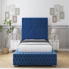 Sloomy Ambassador Navy Plush Bed Frame With 50" Upholstered Headboard 4'6 Double