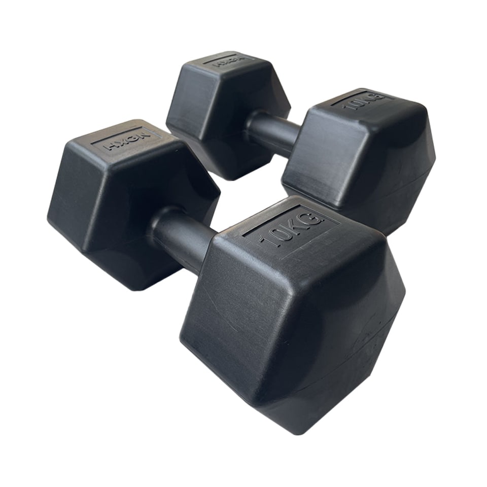 image 1 of HXGN Hex Dumbbells 2 x 10 kg, Vinyl-Coated Pair, Black | Black | Black | 10kg