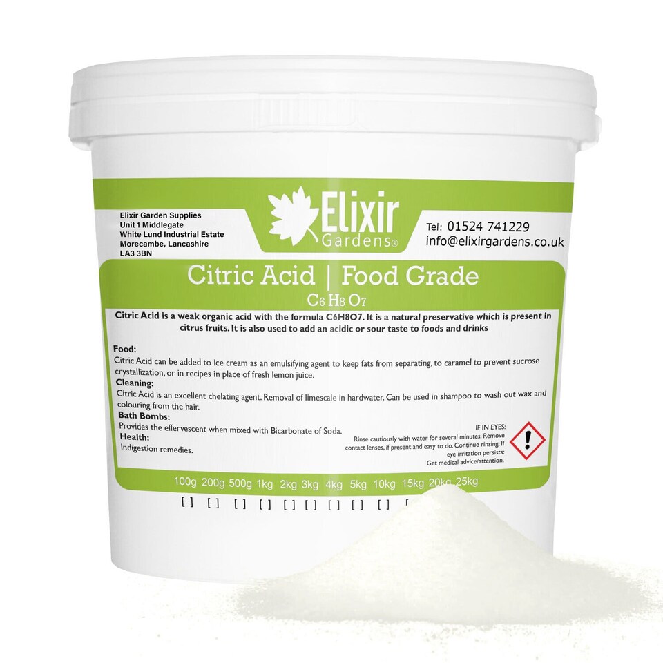 image 1 of Elixir Gardens Anhydrous Citric Acid Descaling, Cleaning, Resealable Tub x 25kg