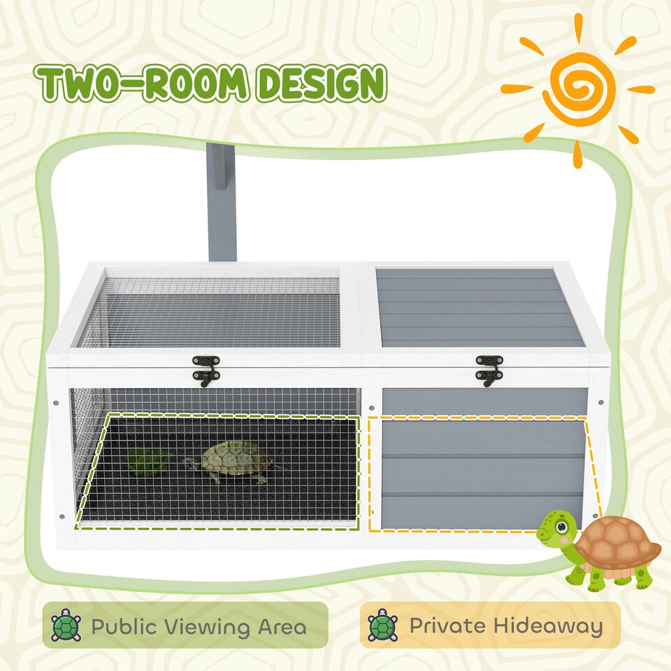 image 1 of PawHut Tortoise Enclosure w/ Run, Lamp Holder, Pull-Out Trays, Hideaway