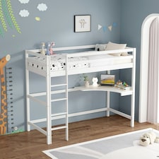 Poppy White Wooden High Sleeper Bunk Bed with Desk | White | White