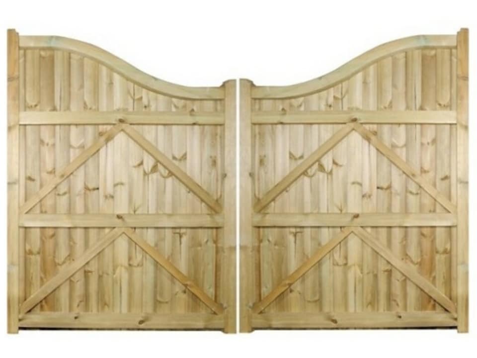 image 1 of Drayton Tall Shaped Top Double Gate - Pressure Treated Scandinavian Redwood - W2700 x H1800 mm | Brown | 1