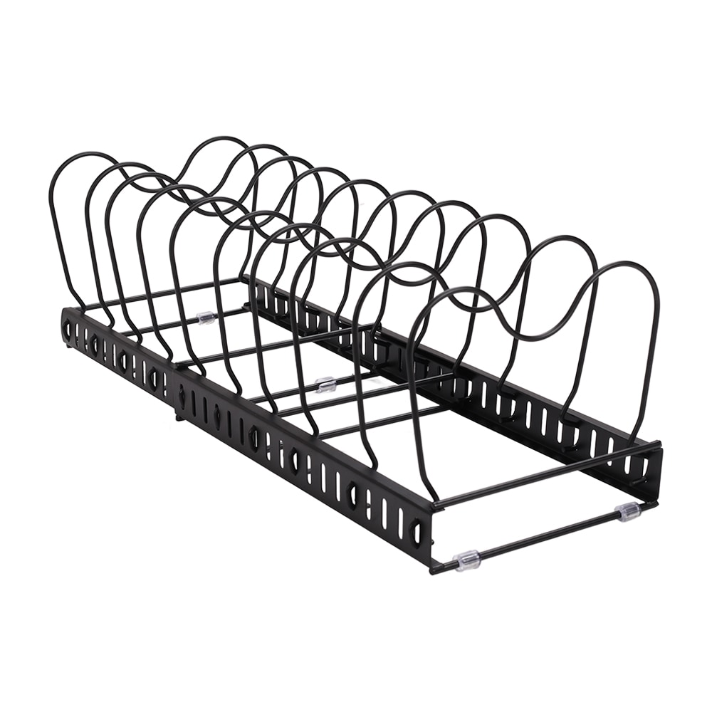 Living and Home Expandable Pot Pan Lid Rack Pan Organiser with 10 Dividers | Black