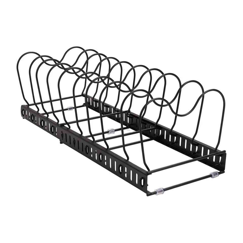 image 1 of Living and Home Expandable Pot Pan Lid Rack Pan Organiser with 10 Dividers | Black