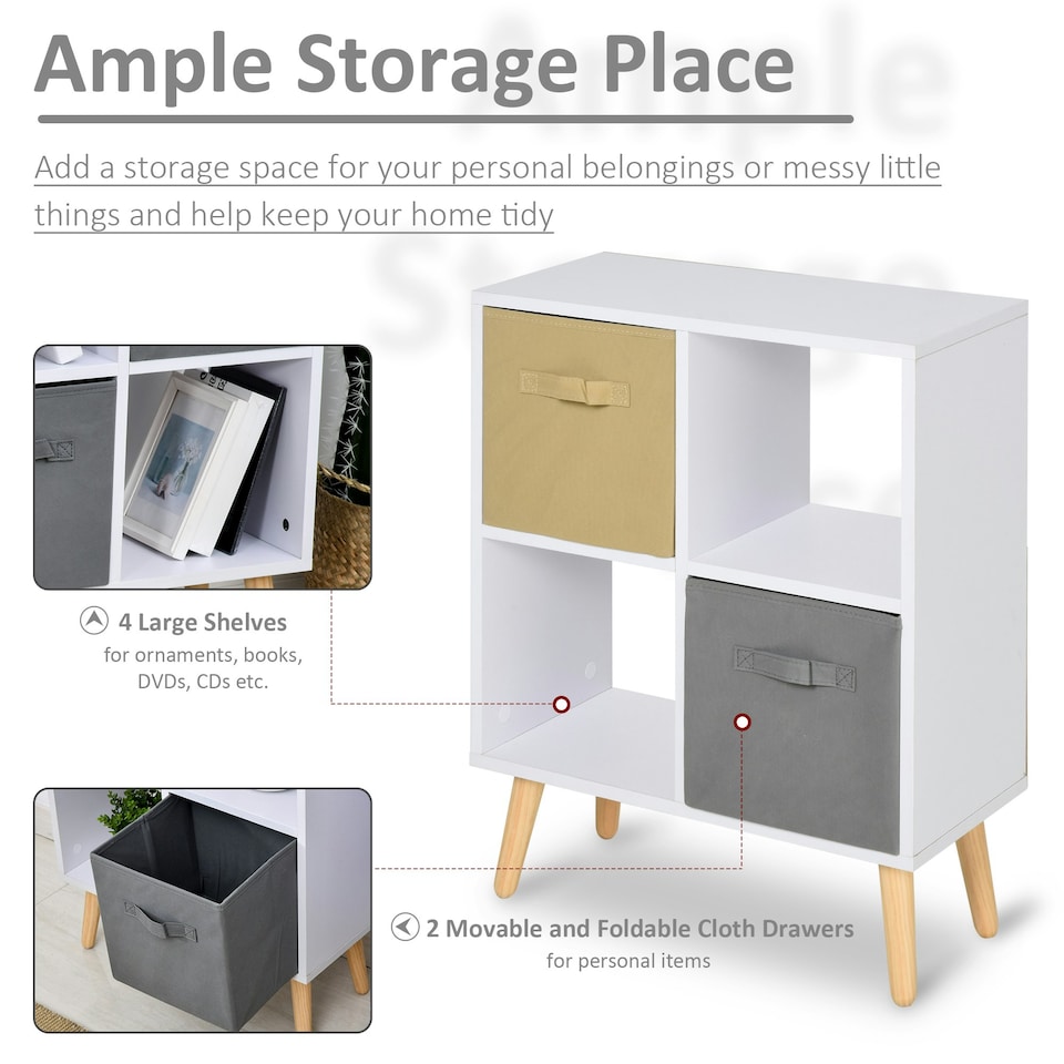 image 1 of HOMCOM Freestanding 4 Cube Storage Cabinet Unit Bookcase w/ 2 Drawer