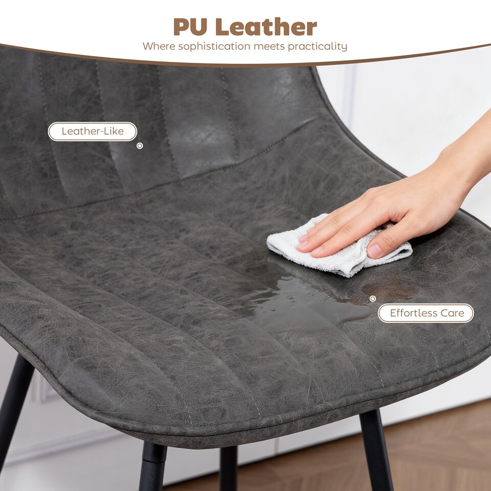 image 1 of HOMCOM Bar Stools Set of 2, PU Leather Upholstered Swivel Barstools, Breakfast Bar Chairs with Backrest and Footrest for Kitchen Island Counter, Dining Room, Grey | Grey | Grey