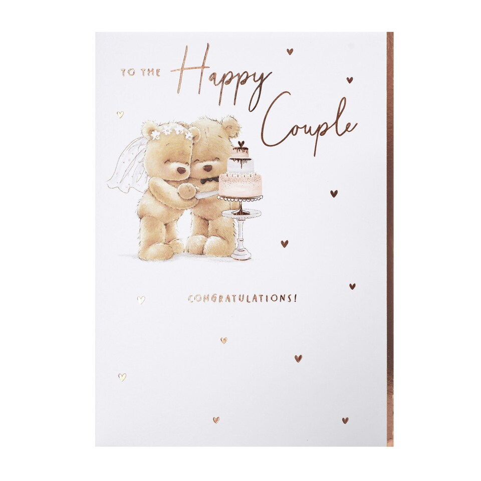 image 1 of Wedding Card - Happy Couple Bears Cutting Cake