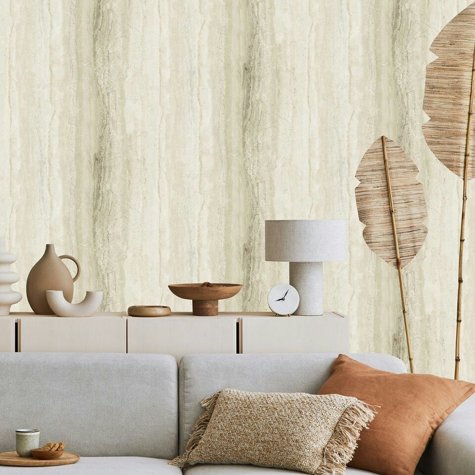 image 1 of Debona Vertical Marble Textured Wallpaper - Natural/Gold - 10m x 53cm Cream