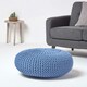 image 2 of Homescapes Blue Large Round Cotton Knitted Pouffe Footstool