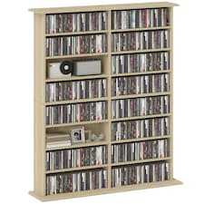 HOMCOM CD Storage Unit DVD Tower Blu-ray Storage Shelf for Office, Natural | Brown | 106.5W x 24D x 126.3H cm