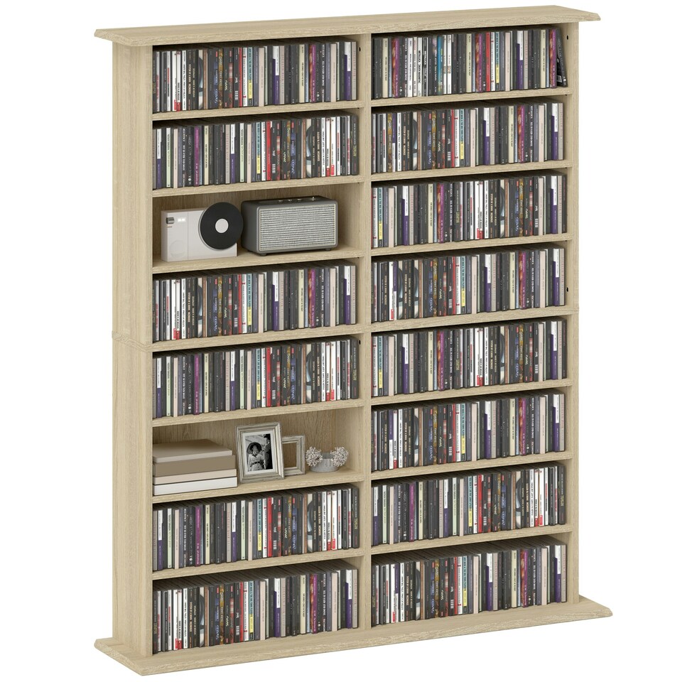 image 1 of HOMCOM CD Storage Unit DVD Tower Blu-ray Storage Shelf for Office, Natural | Brown | 106.5W x 24D x 126.3H cm