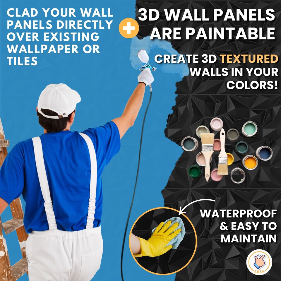 image 1 of NOVECRAFTO Decorative 3D Wall Panels (50cm x 50cm) 3D Diamond Design PVC Cladding Panel