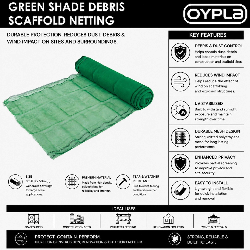 image 1 of Green Shade Debris Scaffold Netting 3m x 50m | Green | 1