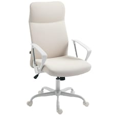 HOMCOM Office Chair, Fabric Computer Desk Chair with High Back, Swivel Wheels, Armrest, Tilting Function, Height Adjustable for Home, Cream White | White