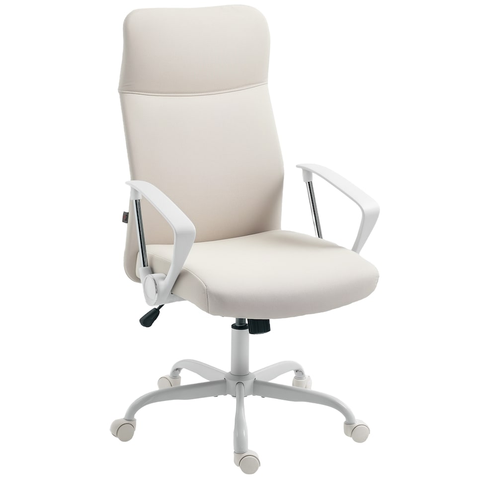 image 1 of HOMCOM Office Chair, Fabric Computer Desk Chair with High Back, Swivel Wheels, Armrest, Tilting Function, Height Adjustable for Home, Cream White | White