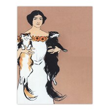 Woman Holding Two Cats Drawing Vintage Wall Art Print Penfield 18x24"
