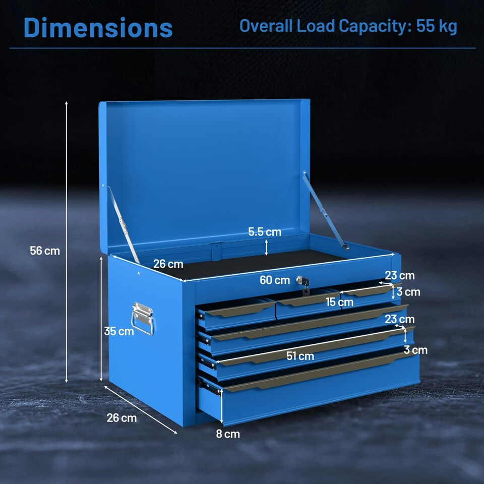 image 1 of COSTWAY Steel Tool Box Tool Chest Case with 6 Drawers Blue Blue