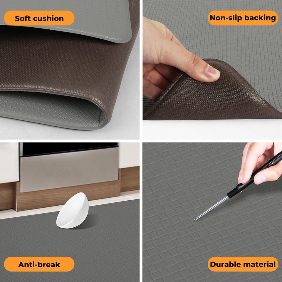 image 1 of Marlow 2PC Kitchen Mat Grey Non-Slip Woven Rubber Absorbent Runner | Grey | Grey | One Size