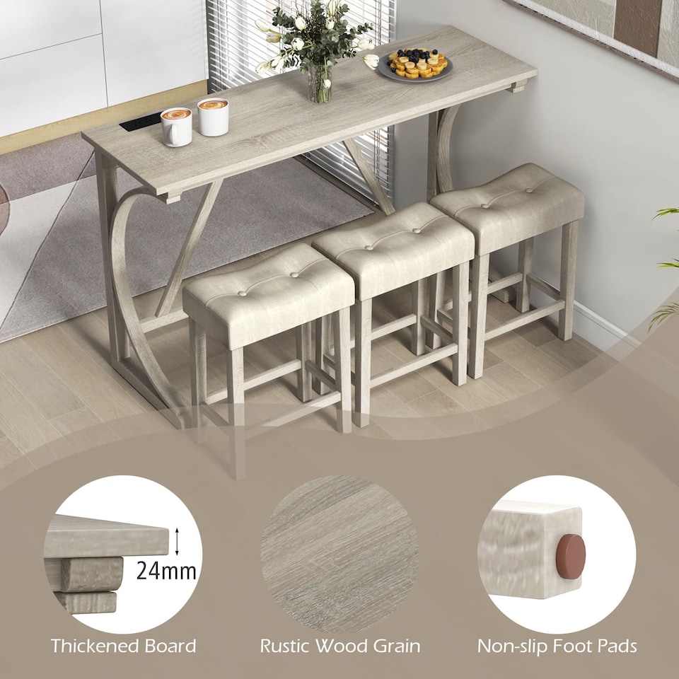 image 1 of COSTWAY 4-Piece Height Bistro Table and Saddle Seat Stools