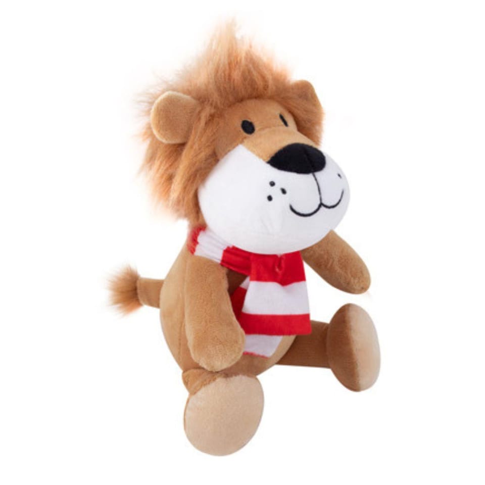 image 1 of Plush Lion With Scarf Dog Toy Squeaker Crinkle Effect Soft Interactive Play Fetch