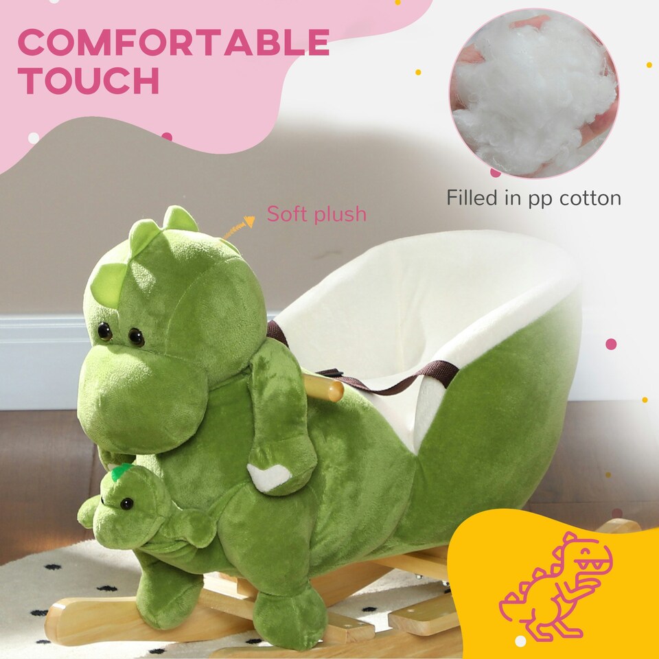 image 1 of AIYAPLAY Baby Rocking Horse w/ Safety Belt, 32 Songs, Wood Base, Hand Puppet
