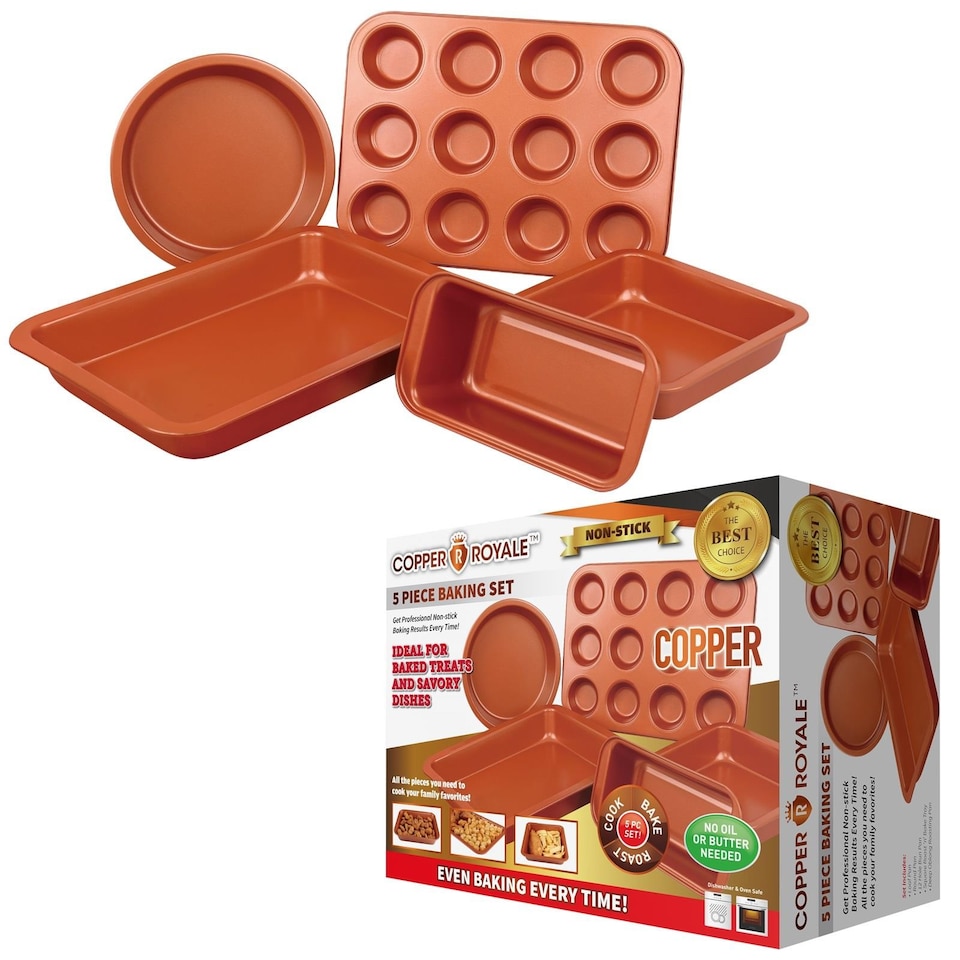 image 1 of Copper Non Stick 5 Piece Cake Biscuit Bakeware Set