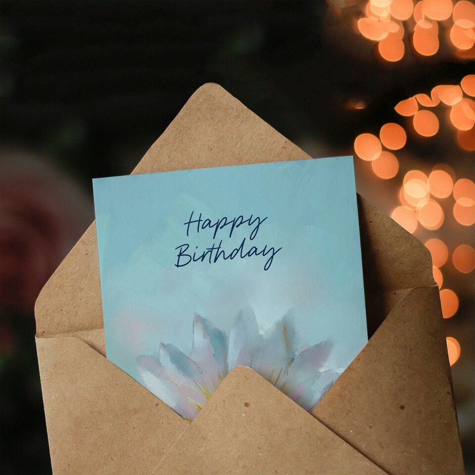 image 1 of Happy Birthday Lotus Flower Painting Birthday Card
