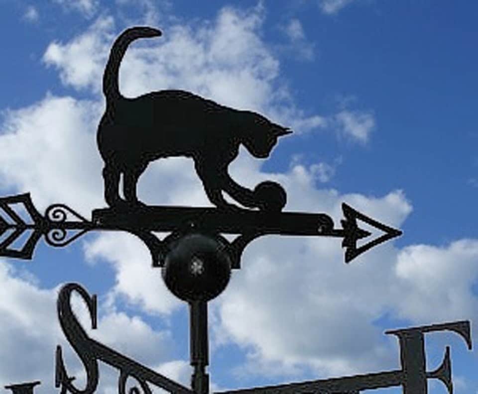 image 1 of Cat and Ball Weathervane - Solid Steel - W61 x H88 cm - Black