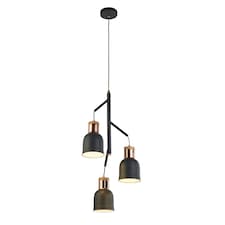 Barham 3Lt Pendant - Grey & Copper Metal