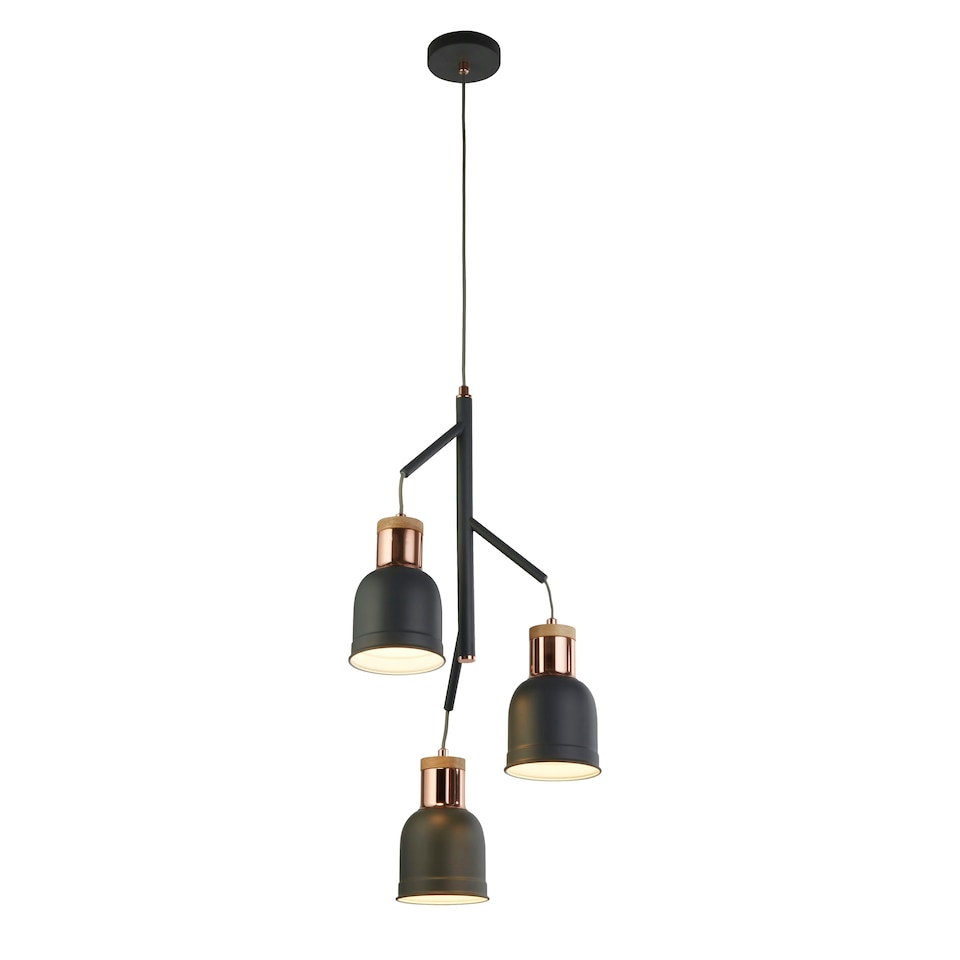 image 1 of Barham 3Lt Pendant - Grey & Copper Metal