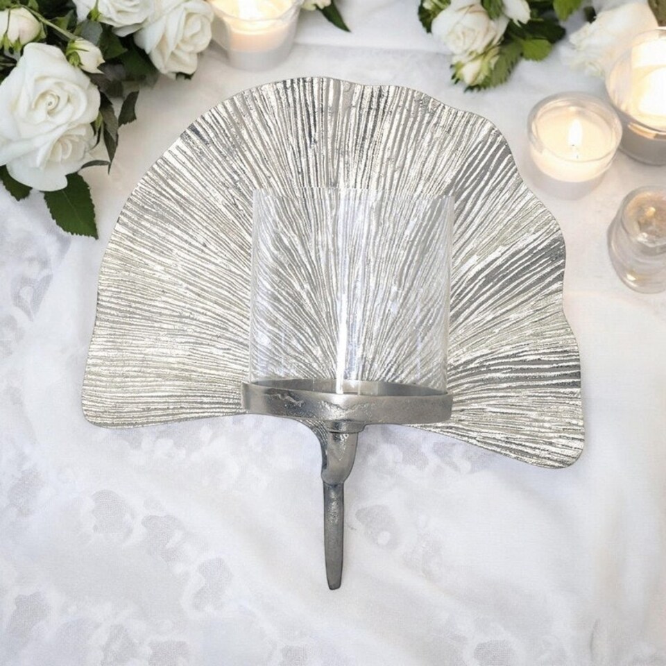 image 1 of Wall Leaf Hurricane Lamp - Nickel Plated - L25 x W35 x H15 cm Grey