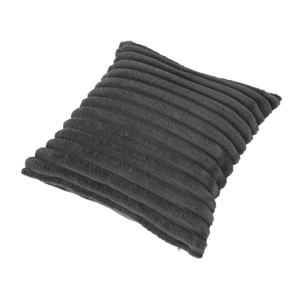 image 1 of OHS 2 x Faux Fur Matte Velvet Fleece Thick Ribbed Cushion Covers, 45x45cm - Charcoal