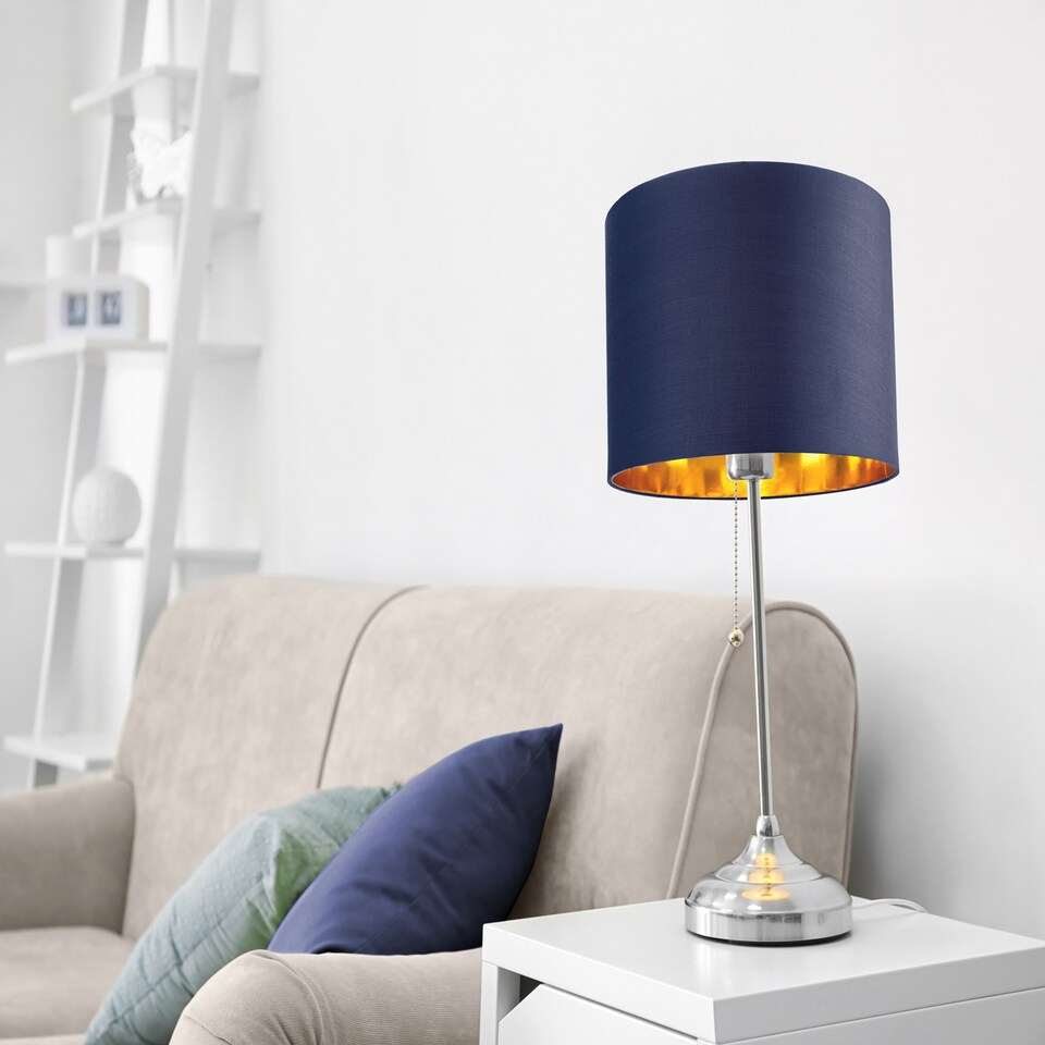 image 1 of Contemporary Blue Cotton 10 Table/Pendant Lamp Shade with Shiny Copper Inner | Blue