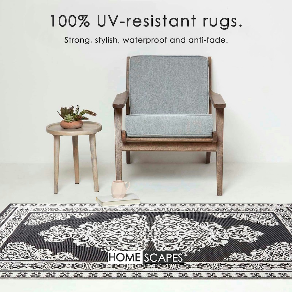 image 1 of Homescapes Outdoor Rug Luxury Waterproof Reversible, For Garden, Motif Black | 120 x 186 cm