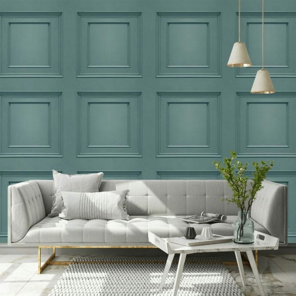 image 1 of Belgravia Oliana Panel Wallpaper - Soft Teal - 10m x 53cm Green