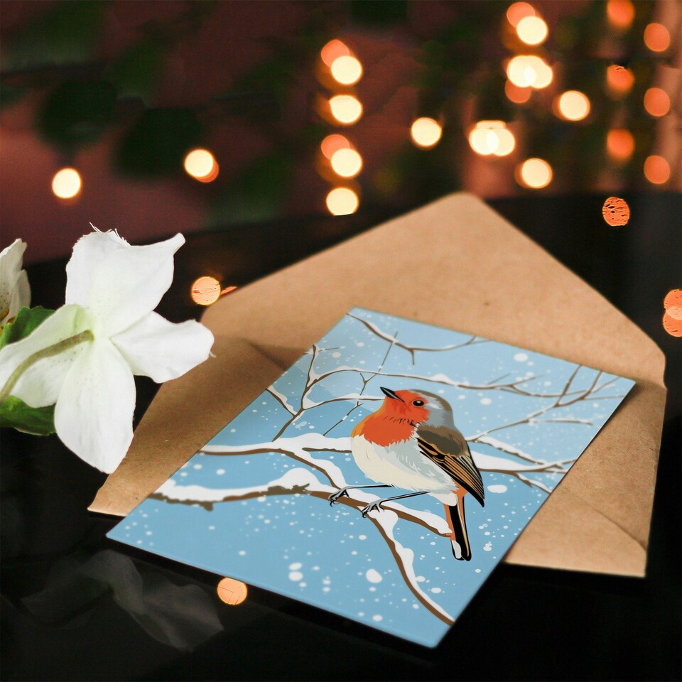 image 1 of Robin Bird Snow Winter Tree Branch Blank For Him Or Her Art Xmas Festive Christmas Card