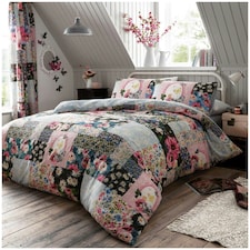 Ellis Floral Printed Duvet Cover Set Reversible Polycotton Beddings Multi | King